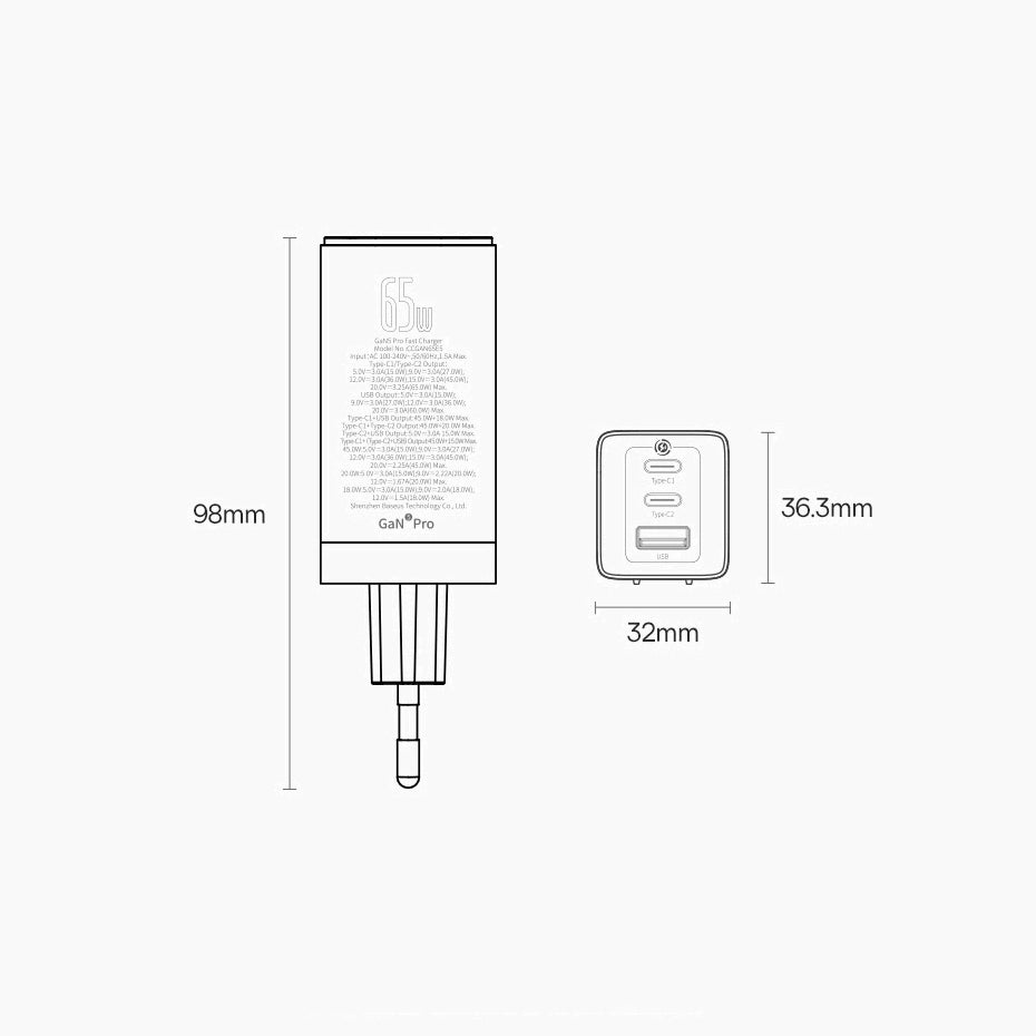 Chargeur Universel Ultra-rapide / 3-en-1 / 65W / Compact