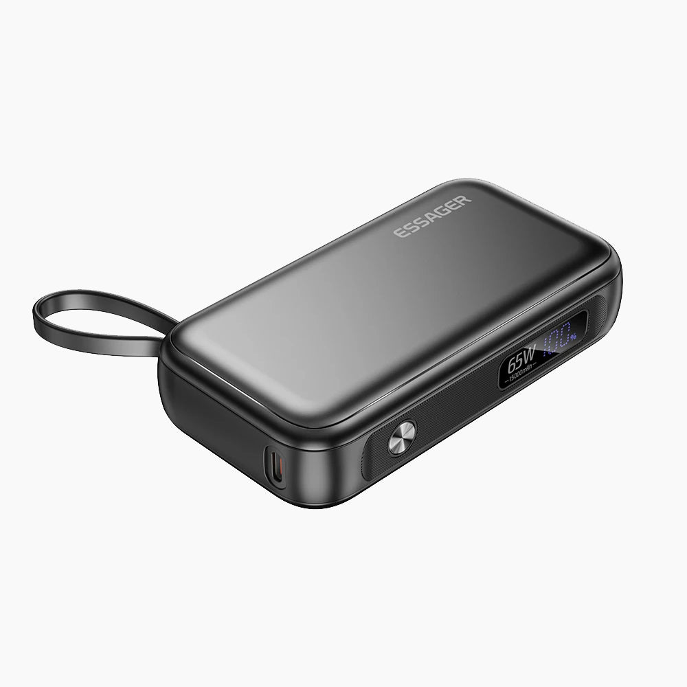 Batterie externe rapide Compacte / 65W / 15000mAh / 3 sorties / câble intégré