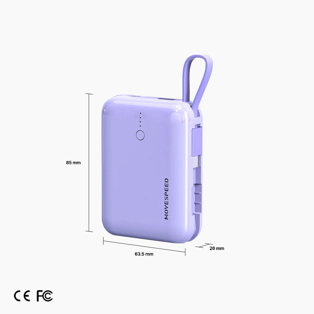 Batterie externe rapide Miniature / 20W / 10000mAh / 4 sorties / 2 câbles intégrés