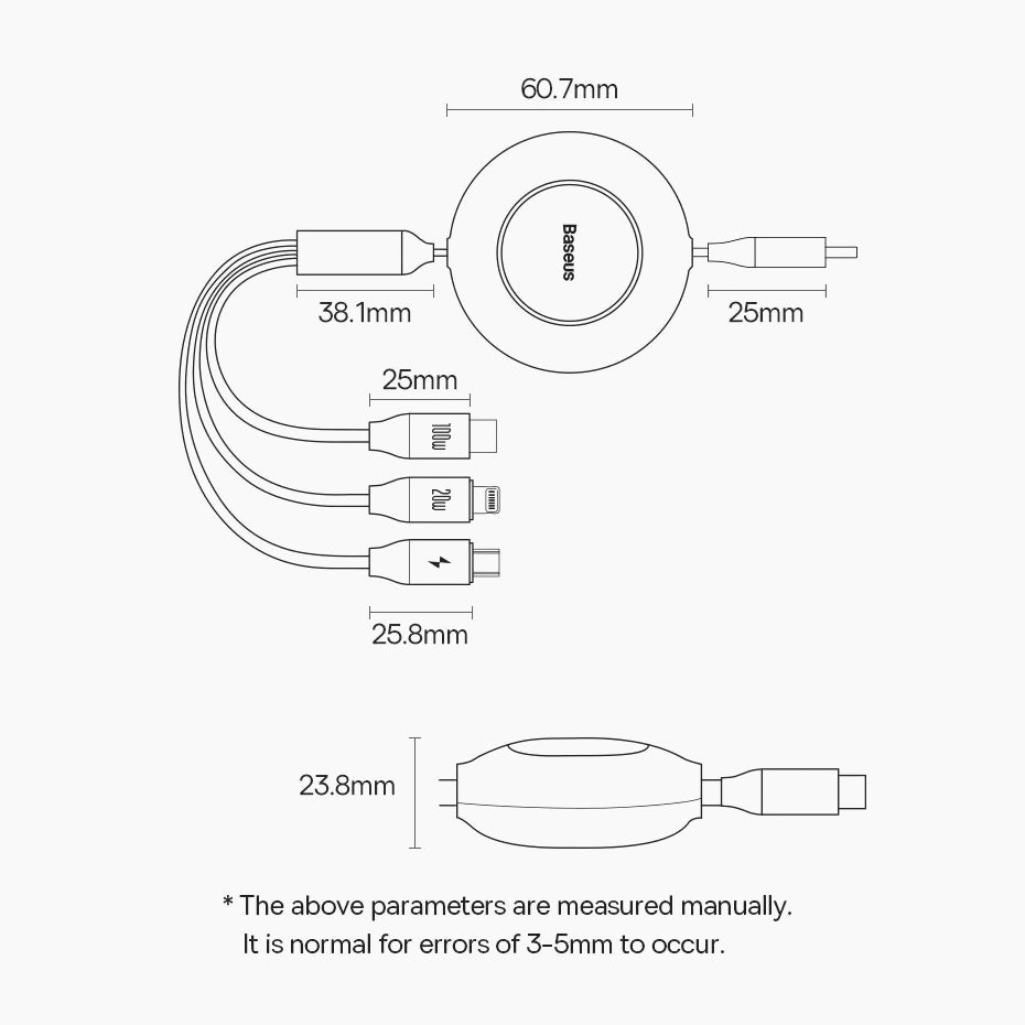 Câble rétractable 3-en-1 (Micro USB / USB-C / Apple Lightning) - Charge rapide 100W