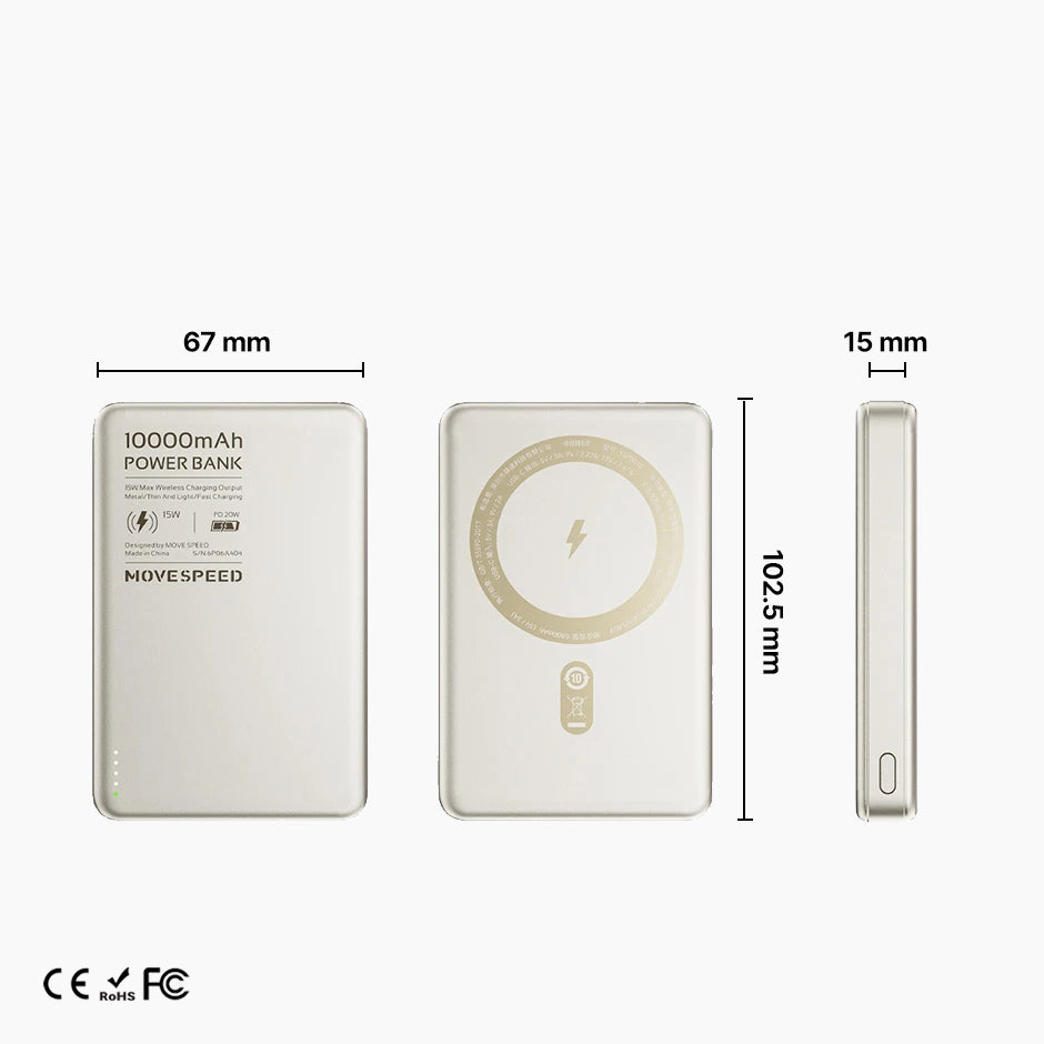 Batterie externe rapide  Magnétique / 22.5W / 10000mAh / Sans fil / Sortie USB-C